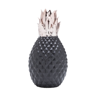 Vaso de ceramica pineapple preto c/dourado 12x12x25,5cm