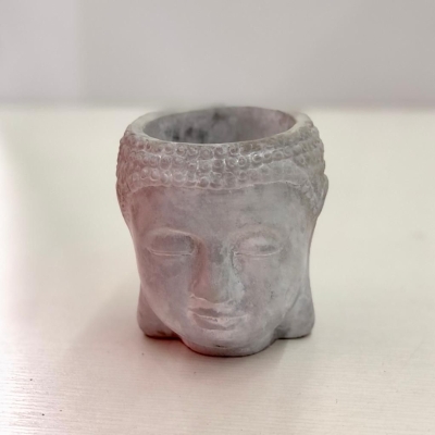 Cachepot de concreto buddha face cinza 10,5x8,5x11cm